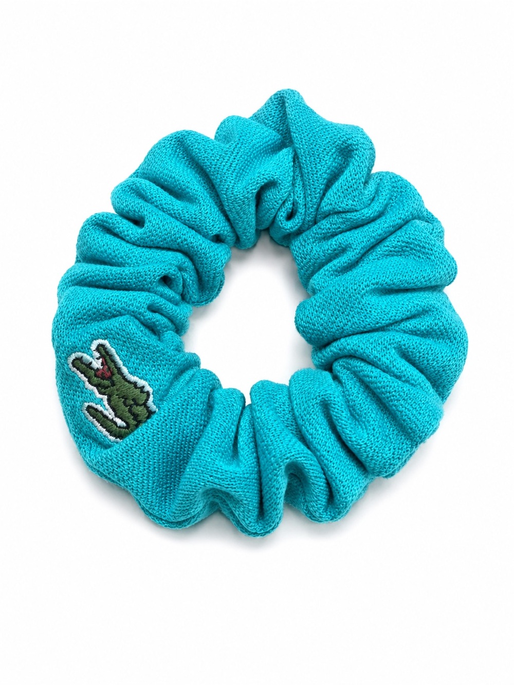 Lacoste Turquoise Crocodile Logo Knit Scrunchie